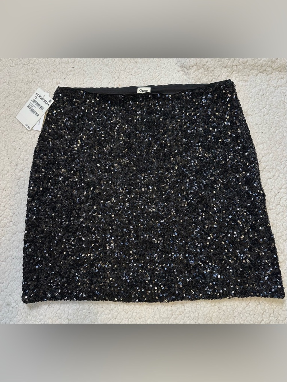 NWT Open Edit Nordstrom Mini Sequin Skirt Black Lined Side Zipper Size XS
